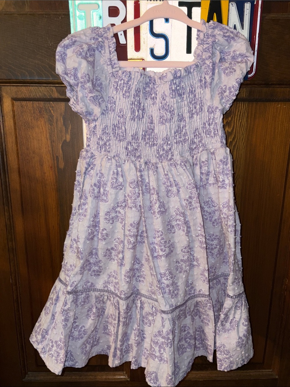 Joie Lavender Floral Smocked Puff-Sleeve Dress